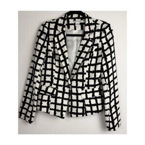 Sans Souci Windowpane Black White One Button Blazer Jacket Sz M Office Wear
